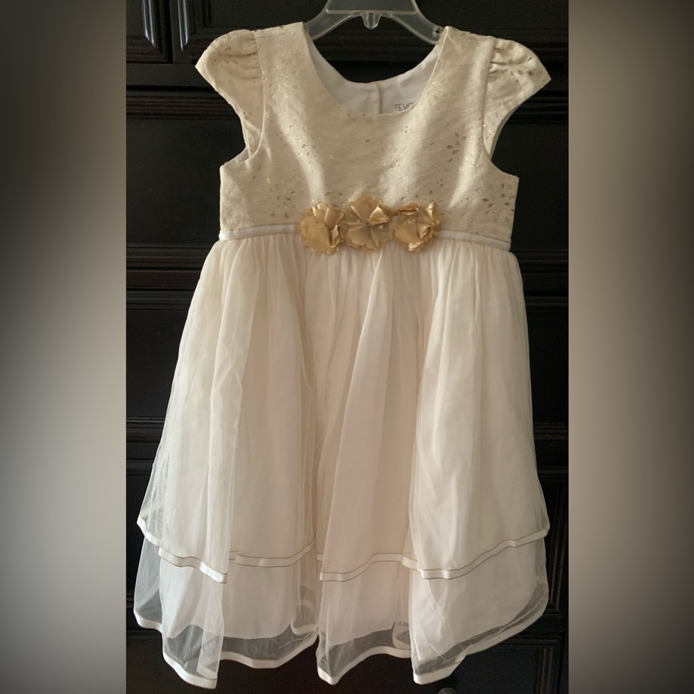 Tevolio Ivory and Gold Kids Formal Dress